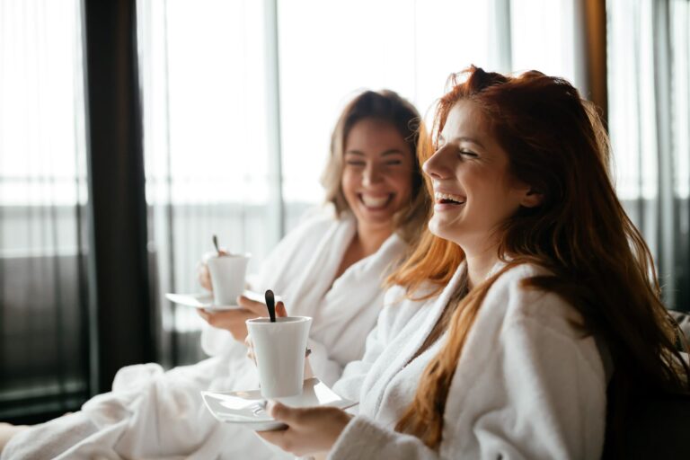 Ladies in Bathrobes Laughing